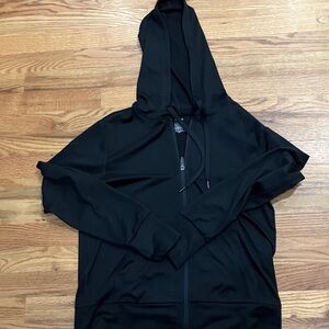 Quince Black Hooded Full-Zip Soft Knit Jacket Poly/Span Sz S EUC